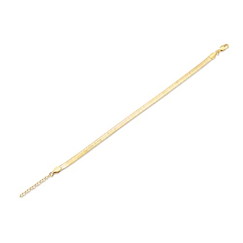 PAVOI 14K Gold Plated Chain Anklets for Women - Minimalist Link Chain Ankle Bracelet - Dainty Gold Anklets for Women - Trendy Summer Beach Jewelry Gifts - Snake, Figaro, Mariner, Paperclip, Beaded - style: Snake-L