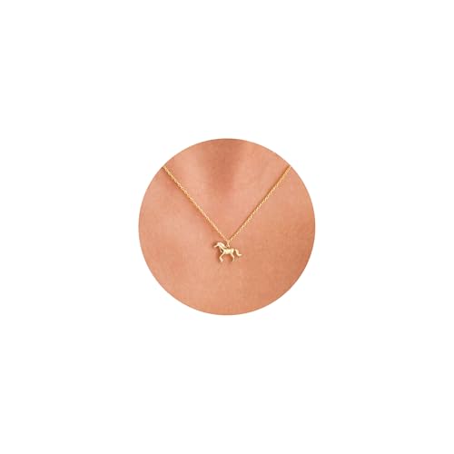 VRIUA Gold Necklace for Women, 14K Gold Plated Dainty Charm Necklace | Italian Horn, Star of David, Butterfly, Sun, Lotus, Sports and Cowboy Boot Charms, Everyday Jewelry Gift for Women - color: Horse