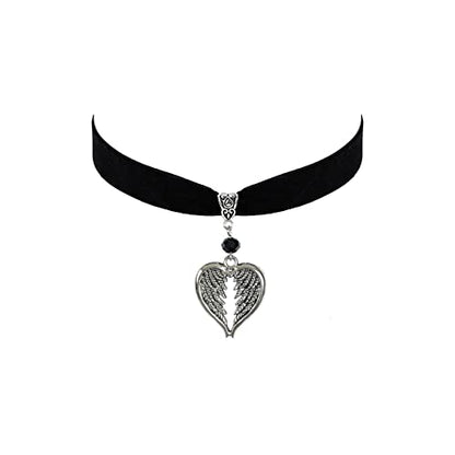 Gothic Black Velvet Goth Choker Necklace for Women,Cameo Black Choker Crow Skull Pendant Necklace Vintage Collar Skull Necklace Gothic Jewelry - style: Angel Wings