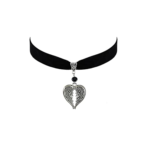Gothic Black Velvet Goth Choker Necklace for Women,Cameo Black Choker Crow Skull Pendant Necklace Vintage Collar Skull Necklace Gothic Jewelry - style: Angel Wings