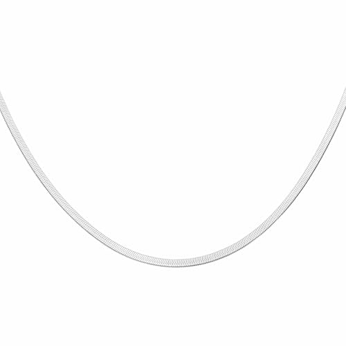 HARFINGTON Herringbone Necklaces Stainless Steel Snake Chain Necklace Adjustable Flat Chain for Jewelry Gift - color: Silver, size: 16" x 0.12"