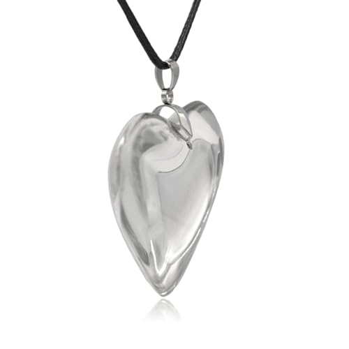 Large Red Semi-Transparent Solid Glass Heart Pendant Necklace - style: Large White