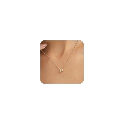 14K Gold Plated Bubble Letter Necklace, Tarnish Free and Waterproof Dainty Initial Necklace for Women, Trendy Personalized Gold Jewelry Gift for Her - color: Gold, style: P