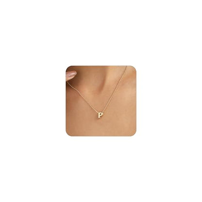 14K Gold Plated Bubble Letter Necklace, Tarnish Free and Waterproof Dainty Initial Necklace for Women, Trendy Personalized Gold Jewelry Gift for Her - color: Gold, style: P
