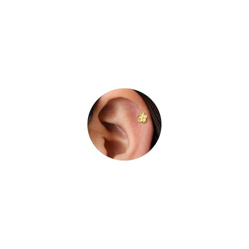 20G/18G/16G Flat Back Earrings Tiny Nose Stud, Cartilage Earring Threadless Tragus Helix Stud Conch Piercing Jewelry - color: Flower (gold 2pcs), size: 20 gauge (0.8mm post)