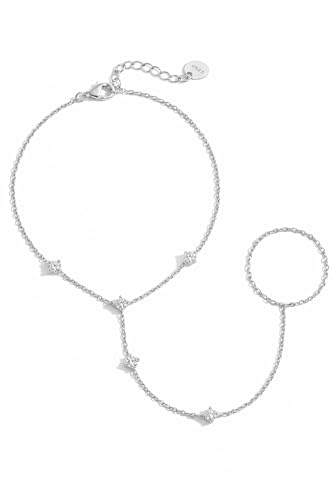 Mchic Hand Chain Tennis Bracelets for Women Trendy: Dainty Diamond Beaded Bracelet 14K Gold Plated/Silver Finger Ring Bracelet Hand Chain Jewelry Adjustable Sparkly Prom Bracelets - color: small CZ hand chain silver