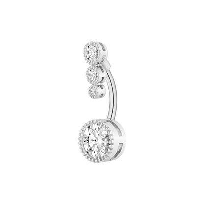 Clicker Belly Button Rings for Women Dangle Belly Rings Cute CZ Opal Reverse Navel Rings Body Piercing Jewelry for Women 14G Silver Gold Tone - style: Round,SL