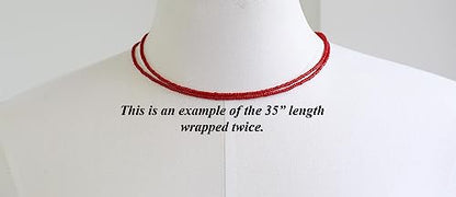 Kathy Bankston Red Seed Bead Necklace, Thin 1.5mm Single Strand Beaded Necklace - color: Pepper Red