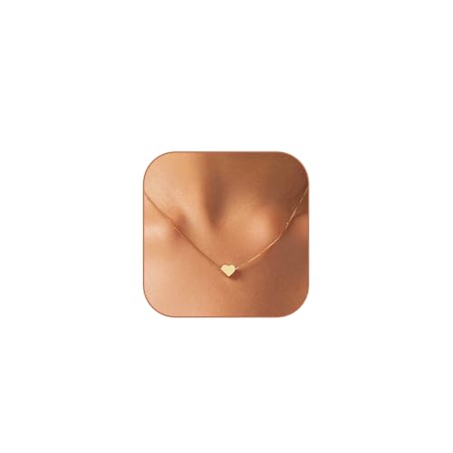 HERIER Cute Heart Necklace Dainty 18k Gold Plated Tiny Heart Pendant Choker Necklaces Small Gold Love Open Heart Chain Necklace for Women Simple Gold Necklace for Women Trendy Jewelry - color: Box Chain Heart-Gold