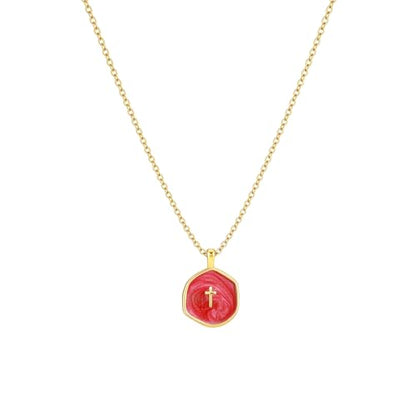 Tewiky Cross Necklace for Women 14k Gold Plated Cross Pendant Necklaces | Cute Necklaces for Women,Jewelry ,Graduation Gift for Her - color: Burgundy