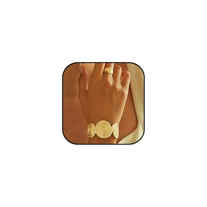 Gold Jewelry Sets for Women Bangle Ring Set Chunky Bangle Bracelet And Ring Statement Jewelry Set for Women - style: Gold-E