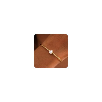 Gold Cuff Bracelets for Women, 14K Gold Plated Dainty Open CZ Cuff Bracelet Adjustable Stackable Open Bangle Bracelet Birthday Jewelry Gift for Her - color: Drop CZ-Gold