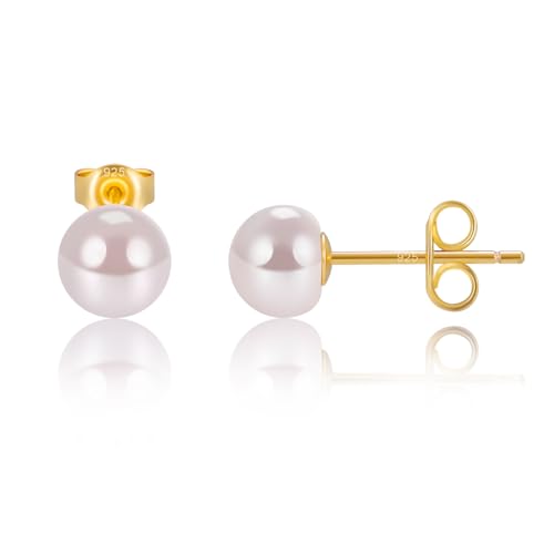 EAMTI Pearl Earrings for Women Trendy 18K Gold Plated Sterling Silver Freshwater Cultured Pearl Stud Earrings Hypoallergenic 5.5-9.5MM - color: Pink-purple, size: 6-6.5mm