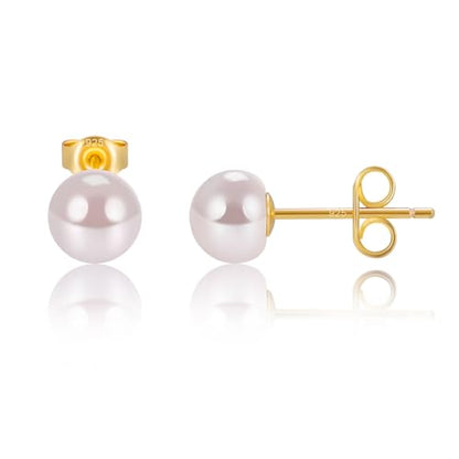 EAMTI Pearl Earrings for Women Trendy 18K Gold Plated Sterling Silver Freshwater Cultured Pearl Stud Earrings Hypoallergenic 5.5-9.5MM - color: Pink-purple, size: 6-6.5mm