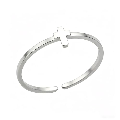 Sun and Moon Rings Stainless Steel Crescent Sun Rings for Women Gold Open Ring Middle Index Finger Jewelry Gift - color: F-Silver Cross