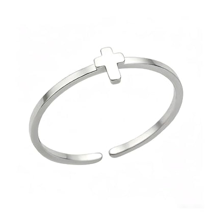Sun and Moon Rings Stainless Steel Crescent Sun Rings for Women Gold Open Ring Middle Index Finger Jewelry Gift - color: F-Silver Cross