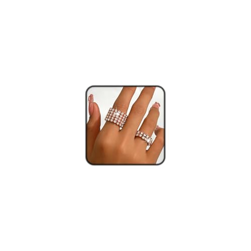 Fashion Silver Bling Rhinestone Crystal Stretch Rings Set for Women | Sparkly Rhinestone Elastic Finger Nail Ring Glitter Stretchy Stack Statement Knuckle Rings Cocktail Jewelry Accessories Pack - color: Rose Gold