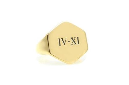 Personalized Roman Numbers Gold Ring - Engraved Initials Design - Custom Gold Signet - Unisex Jewelry