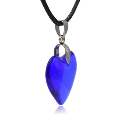 Large Red Semi-Transparent Solid Glass Heart Pendant Necklace - style: Small Blue