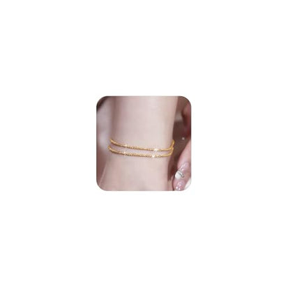 Nanafast Women's Ankle Bracelets, Sparkling Multi-layer Anklet Bracelets for Women, Adjustable Shiny Gold/Silver Anklets for Women, Beach Cute Anklets Jewelry for Summer - color: 2layersGold