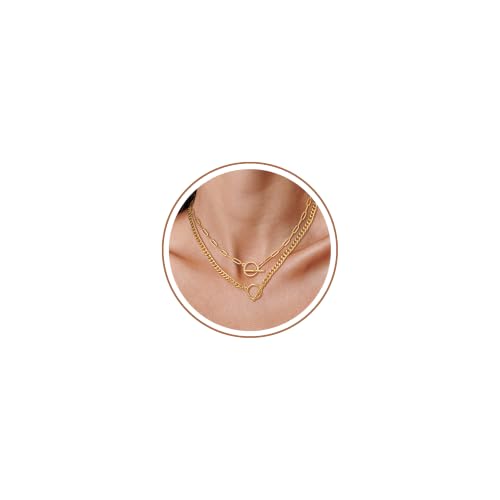 CHESKY 14K Gold Plated Layered Chain Necklace for Women | Trendy Cuban Link Chain, Chunky Paperclip Chain, Toggle Clasp Necklace, Fashion Gold Jewelry, Daily Gift for Women - style: Paperclip Cubr Toggle-GD