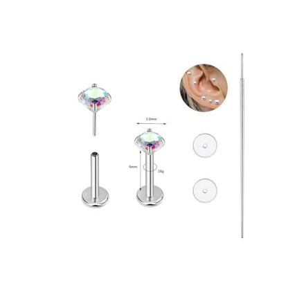 BelezaDosas G23 Titanium Labret Studs 16G Threadless Push-in Press Fit Lip Cluster Tragus Helix Lobe Conch Rook Medusa Cartilage Monroe Earring Push Back Piercing Jewelry - color: 18g6mm2.0 po ab