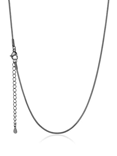 U7 Snake Necklace for Women 14K Gold Plated/Silver/Rose Gold/Black Chain Necklace Hypoallergenic, Stainless Steel Tiny Snake Chain Necklace 1/1.2/1.5/2MM, 14-30" Adjustable Minimalist Gift - color: h.Black-1.2mm