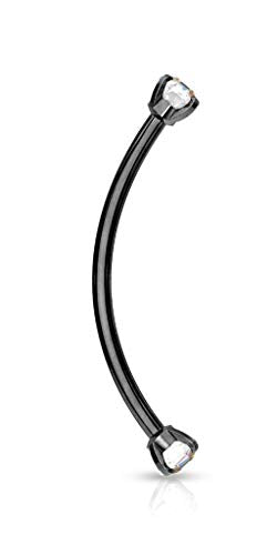 Forbidden Body Jewelry Snake Eyes Piercing Jewelry Tongue, Conch, Belly Button or Eyebrow Rings for Women & Men - 16g Curved Barbell 3mm Clear Crystal Surgical Steel Piercing (1 Pcs - 9/16") - color: Clear/Black