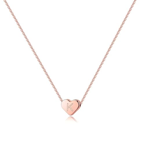 Turandoss Tiny Heart Initial Necklaces for Girls | 14K Rose Gold Plated Heart Pendant Handmade Dainty Letter Initial Necklaces for Teen Girls Jewelry - color: Rose Gold