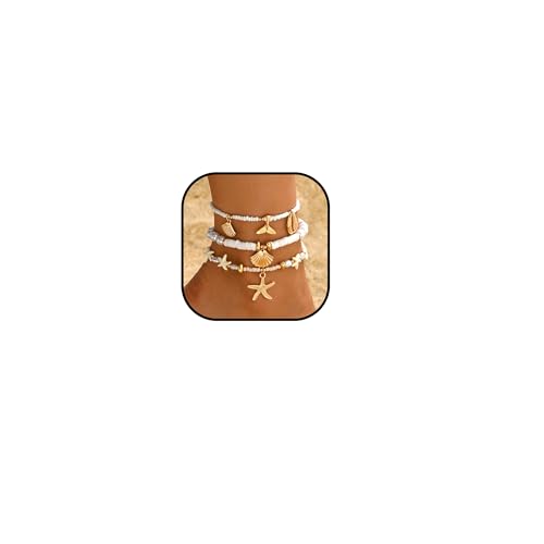 Summer Beach Ankle Bracelet for Women Waterproof Boho Beads Starfish Seashell Anklets Adjustable Surfer Preppy Ankles Set Beach Vacation Accessories