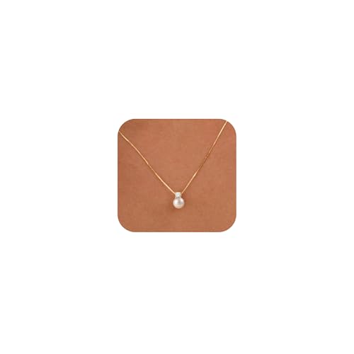 WFYOU Silver Gold Pearl Necklaces for Women 14K Gold Plated Dainty Necklace | Wedding Charm Pendant Necklace, Simple Pearl Necklace Waterproof Non Tarnish, Pearl Jewelry, Mothers Day Bridesmaid Gifts - color: Gold, size: 6mm
