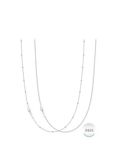 IIEFWELL S925 Sterling Silver Chain Necklace for Women - 1.2/0.8mm Satellite Bead Cable Box Chains Necklace Set, Hypoallergenic Sturdy Women's Silver Chain Necklaces, 16/18/20/22 Inches Jewelry Gifts - color: Box + Satellite, size: 16 Inch (Women's Choker