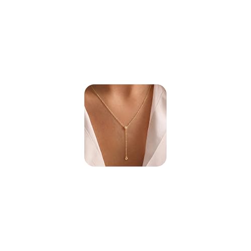 Tewiky Dainty 14k Gold Plated/Silver Cubic Zirconia Necklaces for Women | Simple CZ Jewelry Necklaces Trendy Gifts - color: Gold simple CZ necklace