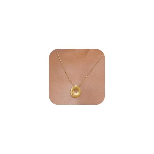 Bheop Initial Necklace for Women, Gold Silver A-Z Bubble Letter Necklace | Chunky Personalized Monogram Name Pendant, Cute Balloon Charm, Dainty Beaded Chain, Trendy Jewelry Gifts, Non Tarnish - color: Gold, style: O