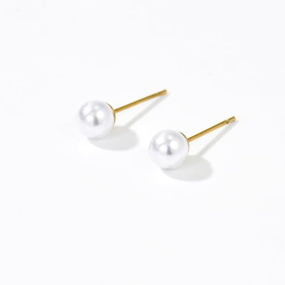 Pearl Stud Earrings for Women Gold/Silver Plated 3mm 4mm 5mm 6mm 8mm Pearl Earrings Dainty Hypoallergenic Earrings - color: Gold, size: 6 Millimeters