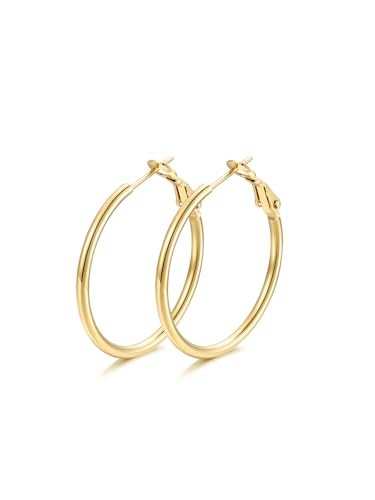 FindChic Thin Hoop Earrings for Women,Silver/Black/Gold Plated 20-100mm - color: Gold, size: 30mm