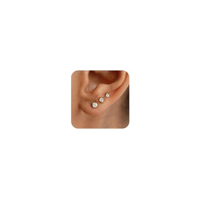 3 Pairs Mini Hoop Earrings Set Turquoise Cubic Zirconia Huggie Hoop Cartilage Earring Ear Cuff for Women (Turquoise/CZ) - color: Style D-Gold