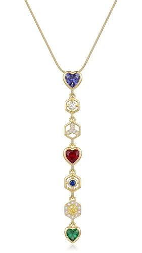 18K Gold Plated Seven Chakra Necklace for Women, Dainty Y Necklace Lariat Drop Pendant, Crystal Healing Yoga Jewelry Gifts - color: Gold 04