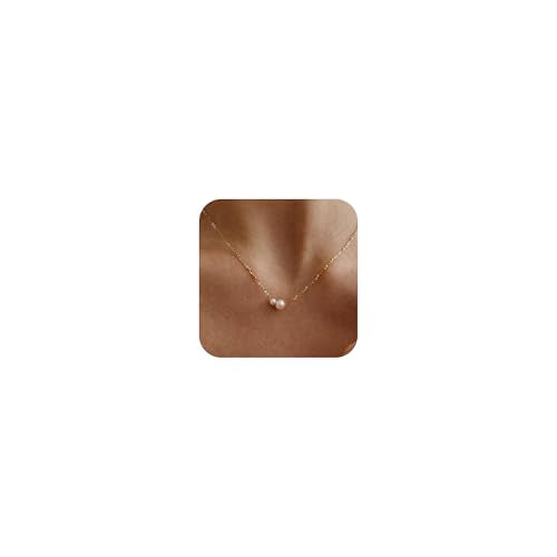 Pearl Necklaces for Women Trendy,Dainty Pearl Pendant Necklace | 14k Gold Plated Elegant Pearl Necklace,Simple Pearl Pendant,Dainty Gold Jewelry,Waterproof Summer Bridal Wedding Accessories - color: GOLD-15