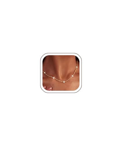 Luxval Diamond Pendant Gold Necklace for Women，Dainty 18k Gold Plated Choker Necklaces Simple Gold Jewelry Gifts for Women - color: Gold-5 CZ flower