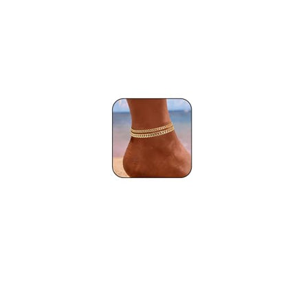 Silver Ankle Bracelets for Women Waterproof Stainless Steel Anklet Adjustable Layered Cuban Silver Anklets Set Summer Beach Foot Jewelry Gift - color: Cuban gold