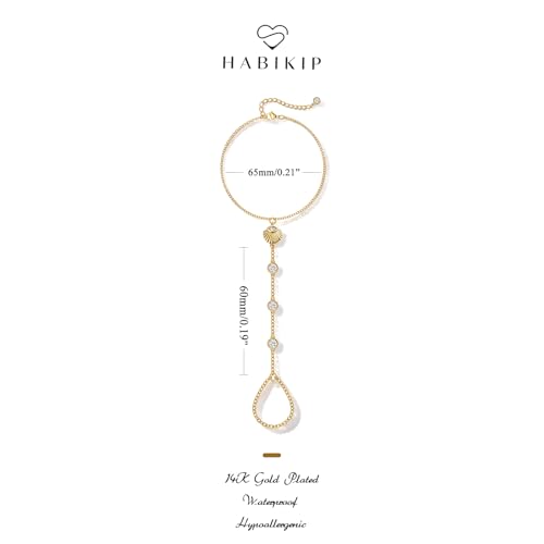 Mothers Day Gifts 14K Gold Plated Hand Chain Bracelet for Women, Stackable Gold/Silver Finger Ring Bracelet Hand Chain Dainty Non Tarnish Waterproof CZ Satellite Bead Link Adjustable Jewelry - color: Gold-Style 7