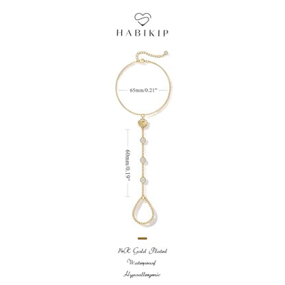 Mothers Day Gifts 14K Gold Plated Hand Chain Bracelet for Women, Stackable Gold/Silver Finger Ring Bracelet Hand Chain Dainty Non Tarnish Waterproof CZ Satellite Bead Link Adjustable Jewelry - color: Gold-Style 7