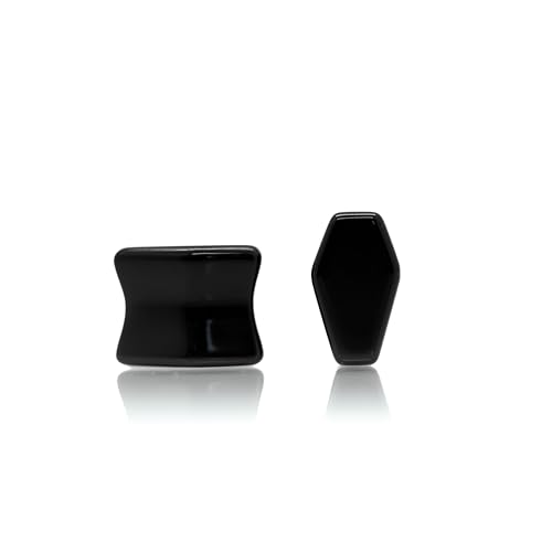 Forbidden Body Jewelry Natural Obsidian Black Stone Coffin Shaped Double Flare Plugs, Gauges, Tunnels - style: 00GA (10mm)