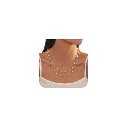 Pearls Necklaces for Women-18K Gold Plated Layered Gold Pearl Necklaces Dainty White Pearls Choker Necklace Chain Pearl Necklace for Women Elegant Valentines Gifts - color: Double-layer
