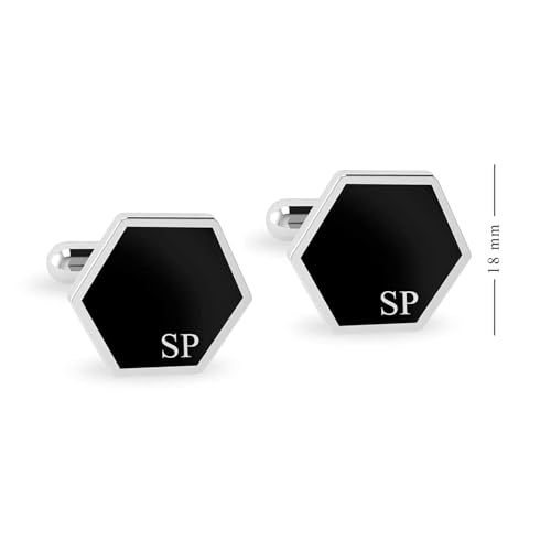 LeCalla 925 Sterling Silver Cufflinks for Men | Cubic Zirconia Square Cuff Links Gifts for Men, Husband | Shirt Cufflinks for Groom - style: Personalized Initial Enamel Cufflink
