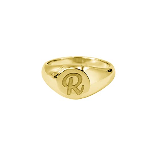 Personalized Script Letter Signet Ring 925 Sterling Silver Custom Initial Engraved Chevalier Ring - color: Gold