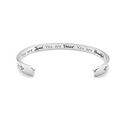 Dczosily Inspirational Bracelets for Women Stainless Steel Cuff Bracelet Engraved Jewelry Motivational Bangles Personalized Gifts for Best Friend/Mom - style: 02Love-You are loved.You are Valued.You are Beautiful.