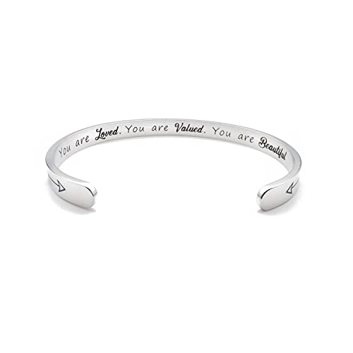 Dczosily Inspirational Bracelets for Women Stainless Steel Cuff Bracelet Engraved Jewelry Motivational Bangles Personalized Gifts for Best Friend/Mom - style: 02Love-You are loved.You are Valued.You are Beautiful.