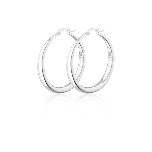 Robaice 925 Sterling Silver Hollow Hoop Earrings for Women, 30/40/50/60mm | Lightweight hollow circle hoops with a clean polished profile, hypoallergenic for everyday wear - size: 40mm Silver Hoop